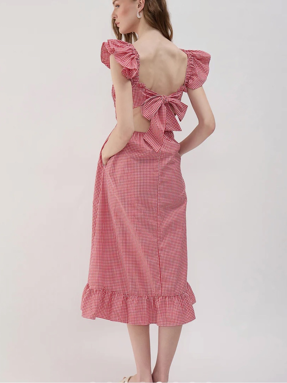 Sim and Sam Red Gingham Ruffle Midi Dress - Picture 9 of 9